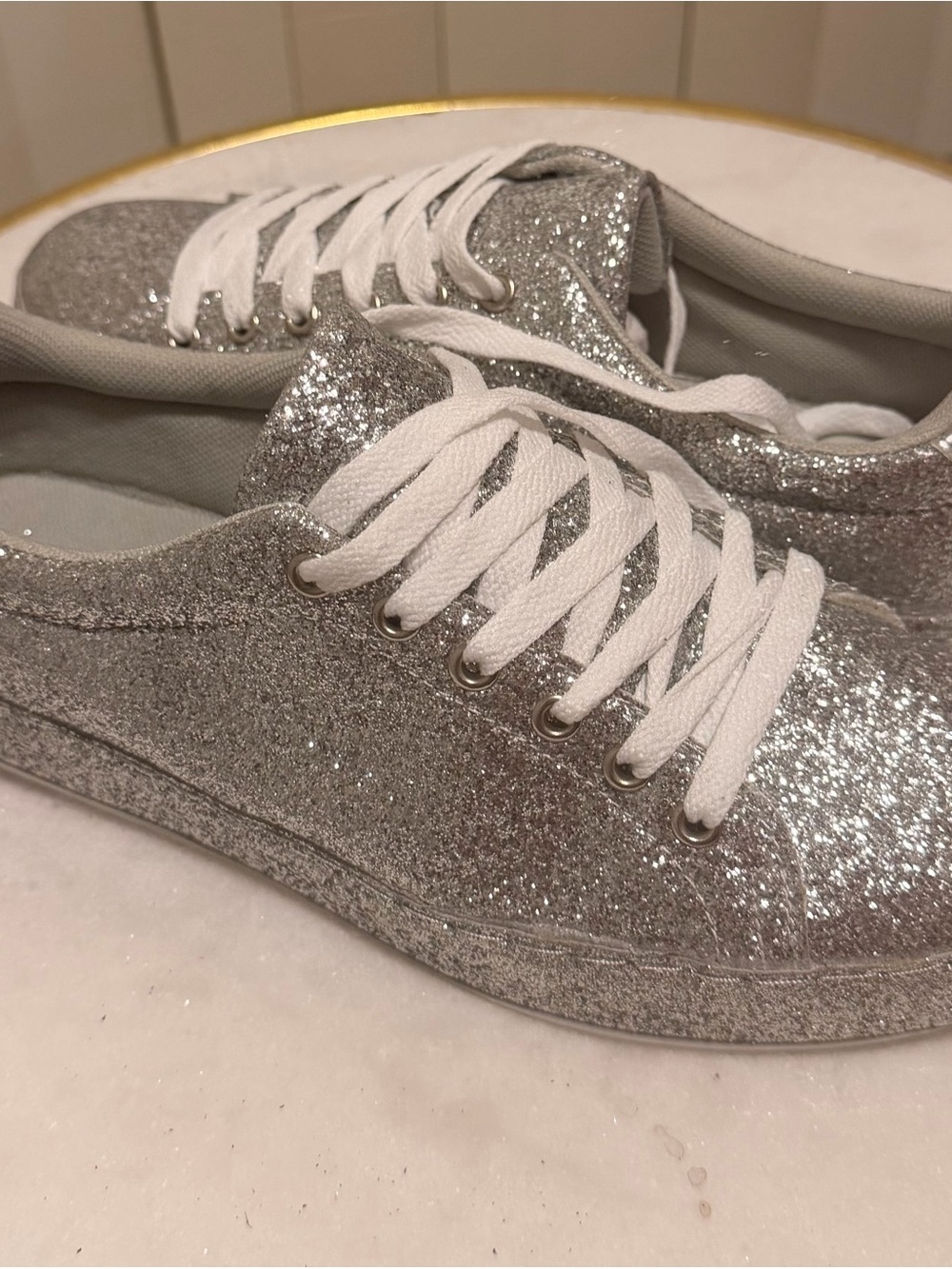 Women’s Silver Glitter Lace-Up Sneakers
